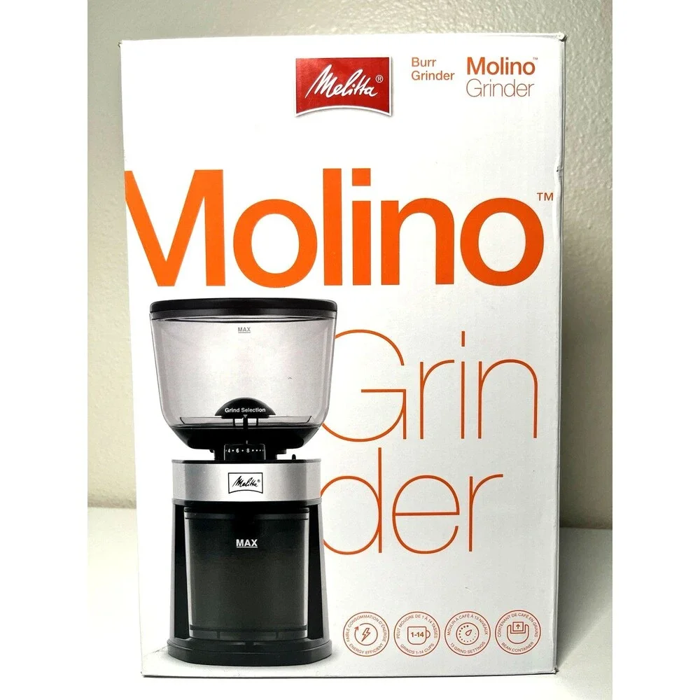 Melitta Molino Burr Coffee Grinder – 8 oz Capacity, 13 Griding Settings -New